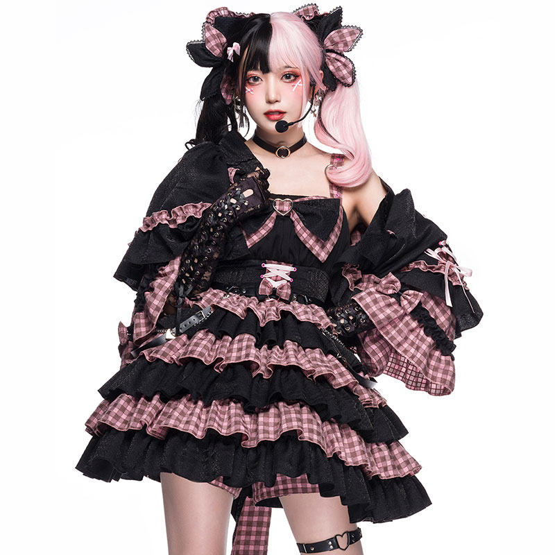 perro cat　クラロリ　ワンピース　ブラック＋ピンク　ジャンパースカート