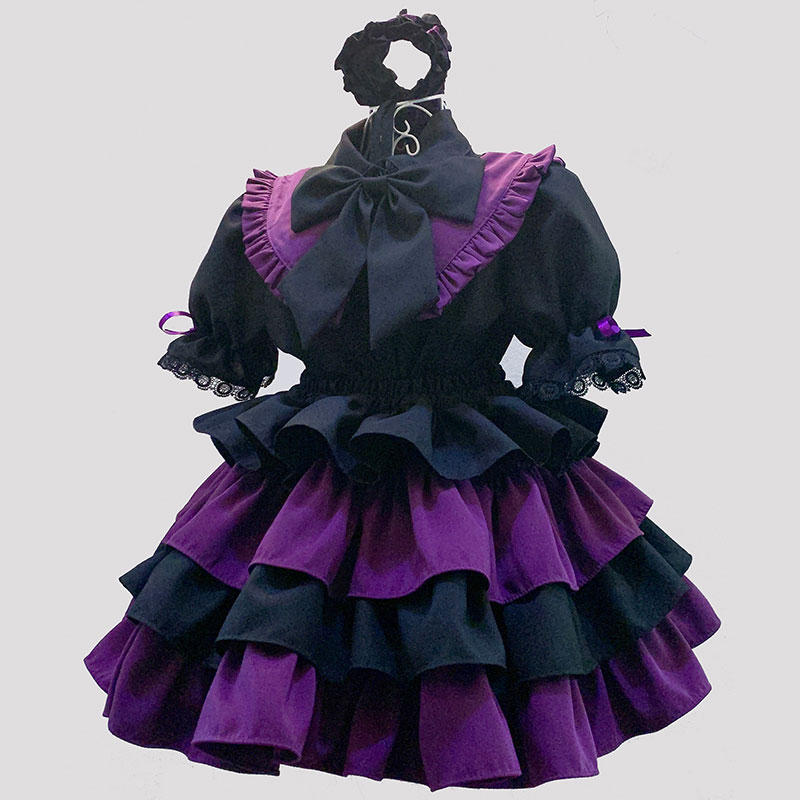 ハロウィン風メイド服　黒シャツ　２色配色　ケーキスカート