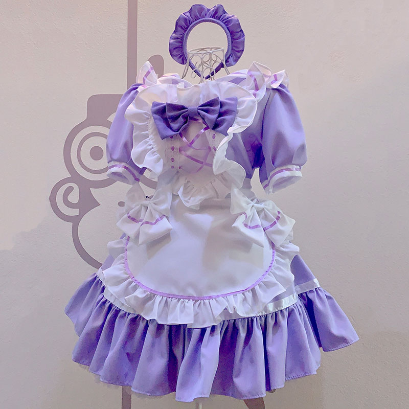紫色メイド服　シンプル　蝶結び飾り　アニメコスプレ