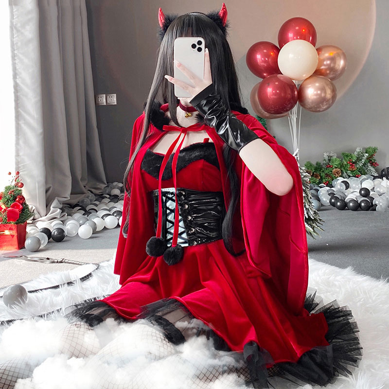 黒×赤　サンタワンピース　ロング丈　紐ベルト　クリスマス大人気　衣装