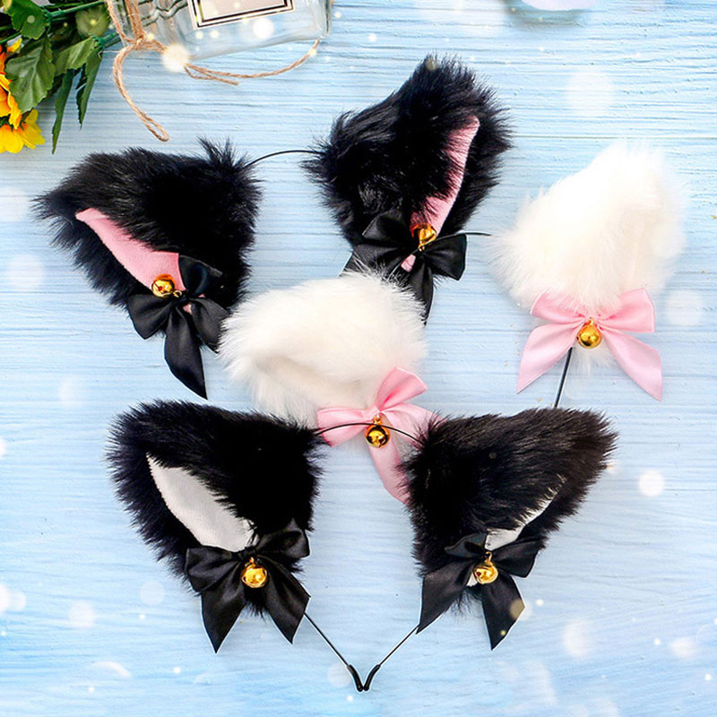 メイドパーツ　頭飾り　猫耳　Lolita風　リボン付け　可愛い　ふわふわ　黒猫　コスプレ道具