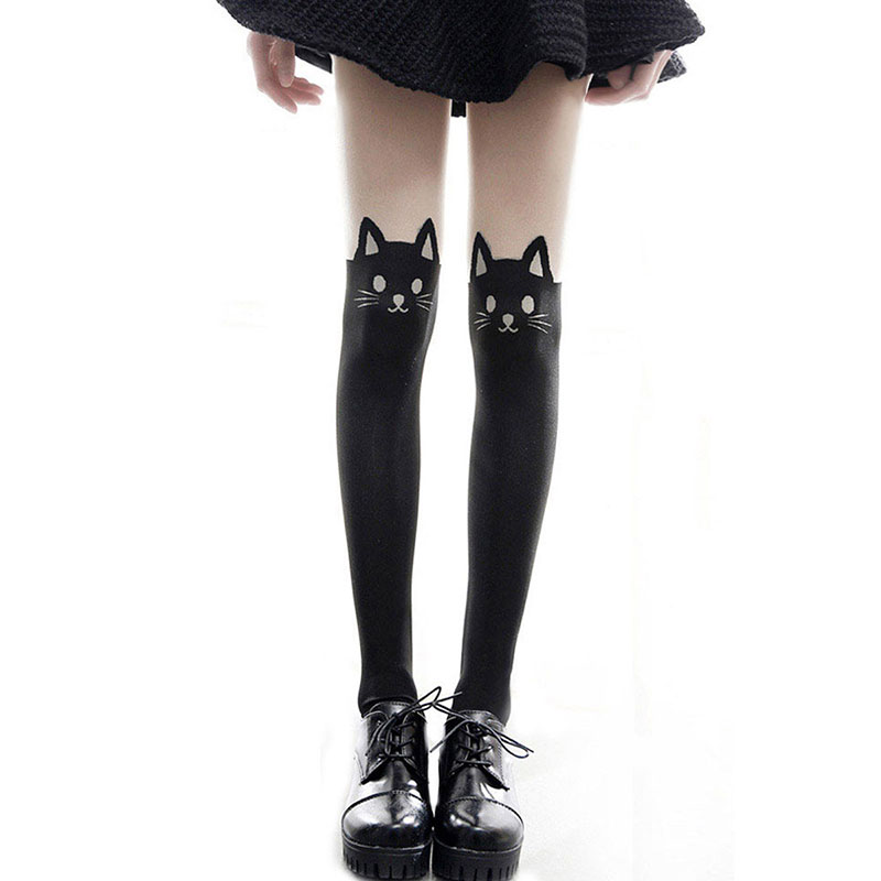 メイドパーツ ストッキング 　猫　可愛い タイツ　lolita パンスト 肌色+黒　コスプレ　