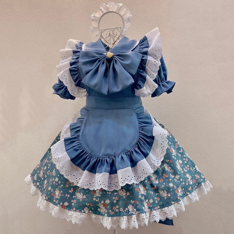 プリンセス 3点セットスカート コスチューム  青 かわいい　メイド服 華麗 ロリータ