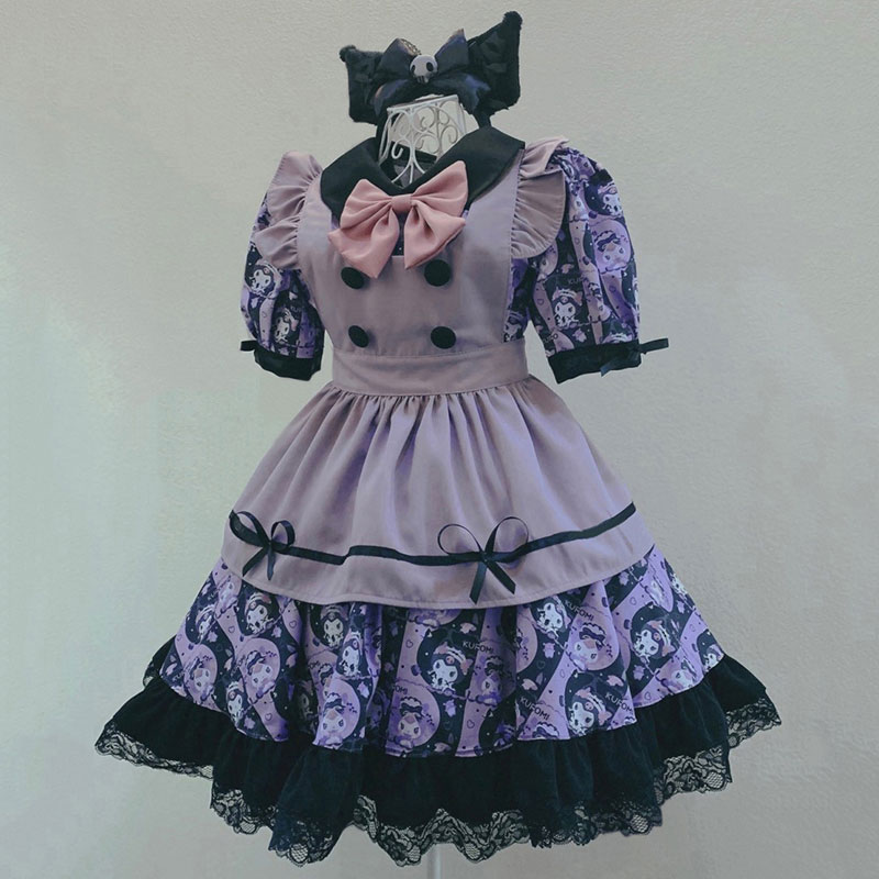メイド服 プリンセス スカート コスチューム  紫 かわいい　ロリータ 3点セット　華麗
