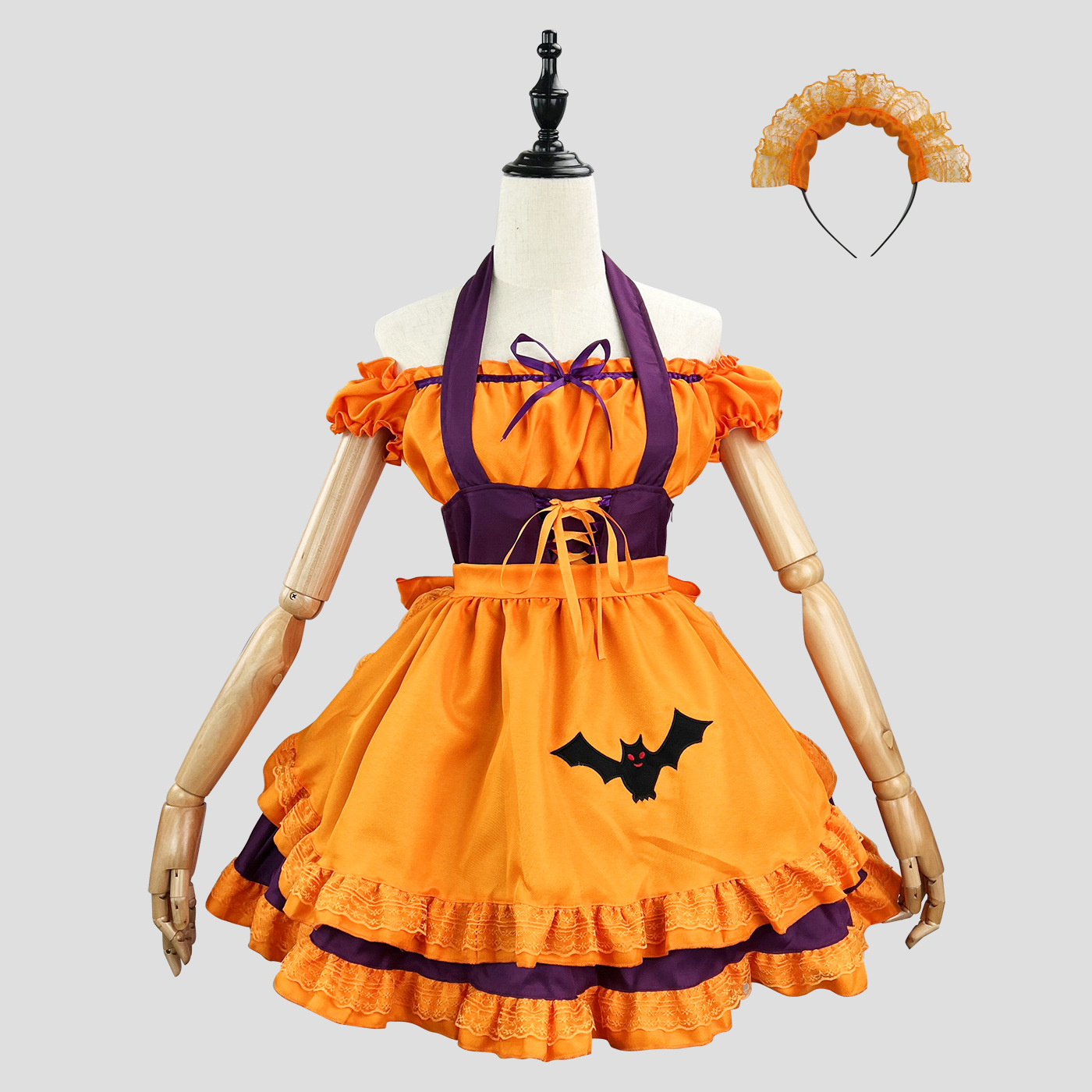 ハロウィン カボチャ メイド ハロウィン オレンジ とパープル のメイド服