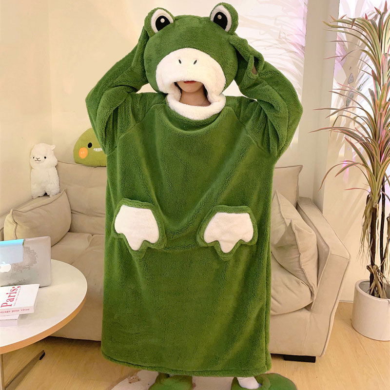 キャラクターパジャマ　蛙　着る毛布　部屋着　秋冬パジャマ　ふわもこ　ルームウエアー