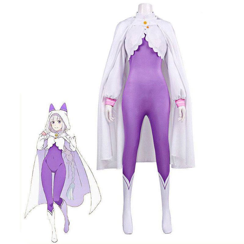 Re:ゼロから始める異世界生活4期 エミリア(リゼロ) コスプレ衣装 ショート丈トップス ボディースーツ フード付きマント