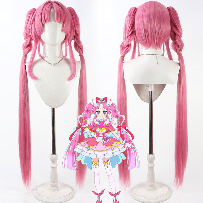 名探偵プリキュア! 小林みくる変身 キュアミスティック コスプレウィッグ 耐熱コスプレかつら ピンク色ロングヘア 三つ編み