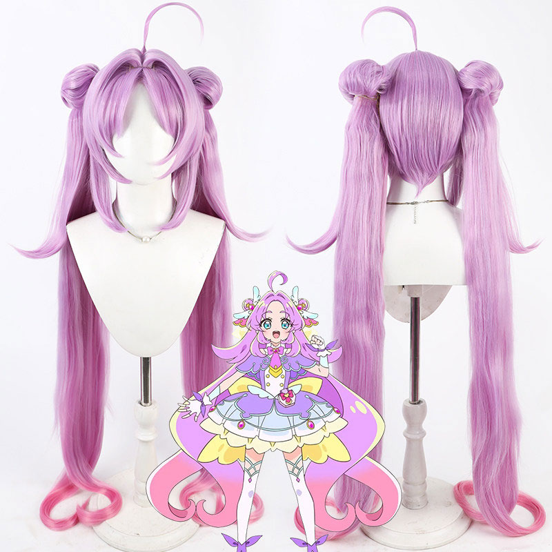 名探偵プリキュア! 明智あんな変身 キュアアンサー コスプレウィッグ 耐熱コスプレかつら 紫色のロングヘア お団子型ツインテール