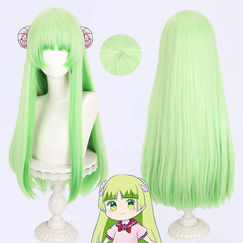 魔入りました!入間くん 魔入間 ウァラク・クララ コスプレウィッグ コスプレかつら 黄緑色 姫カットロングヘア