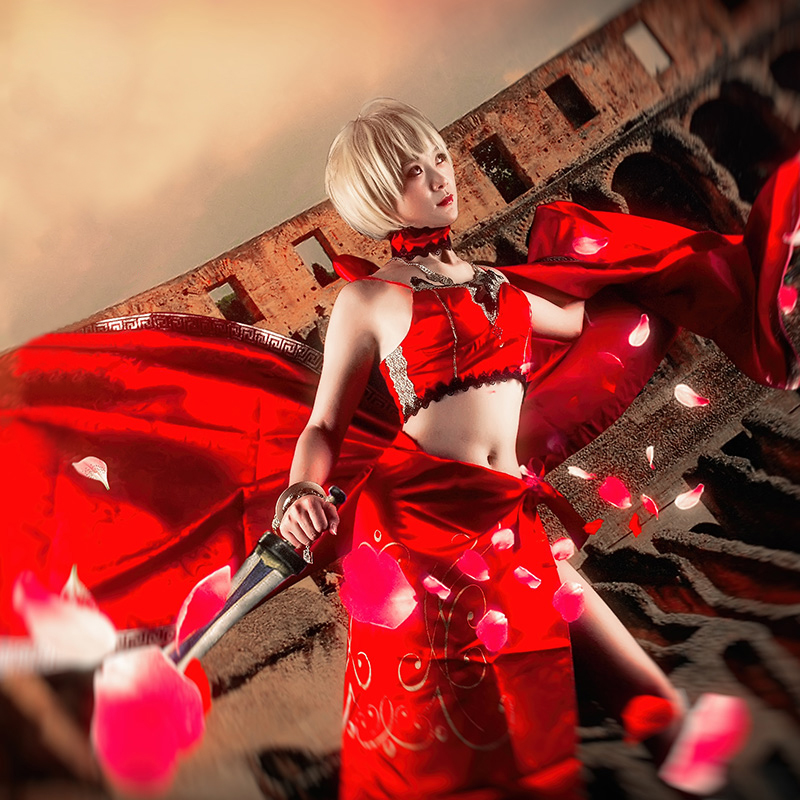 Fate/Grand Order 赤セイバー Saber 赤ドレス　ローマ風　コスプレ衣装