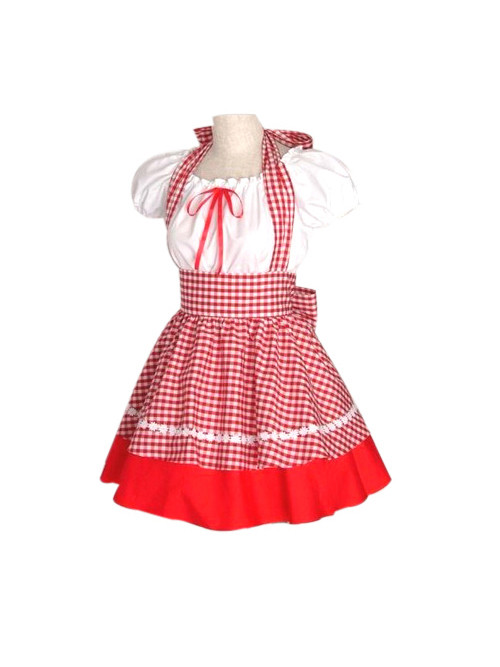 赤いチェックのメイドコスプレ衣装　Lolita
