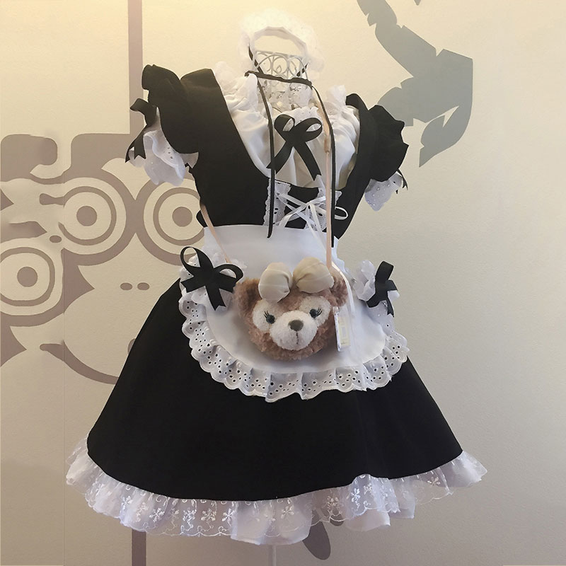 メイド服 黒白 荷葉フリル 6点セット スカート コスプレ衣装 Lolita