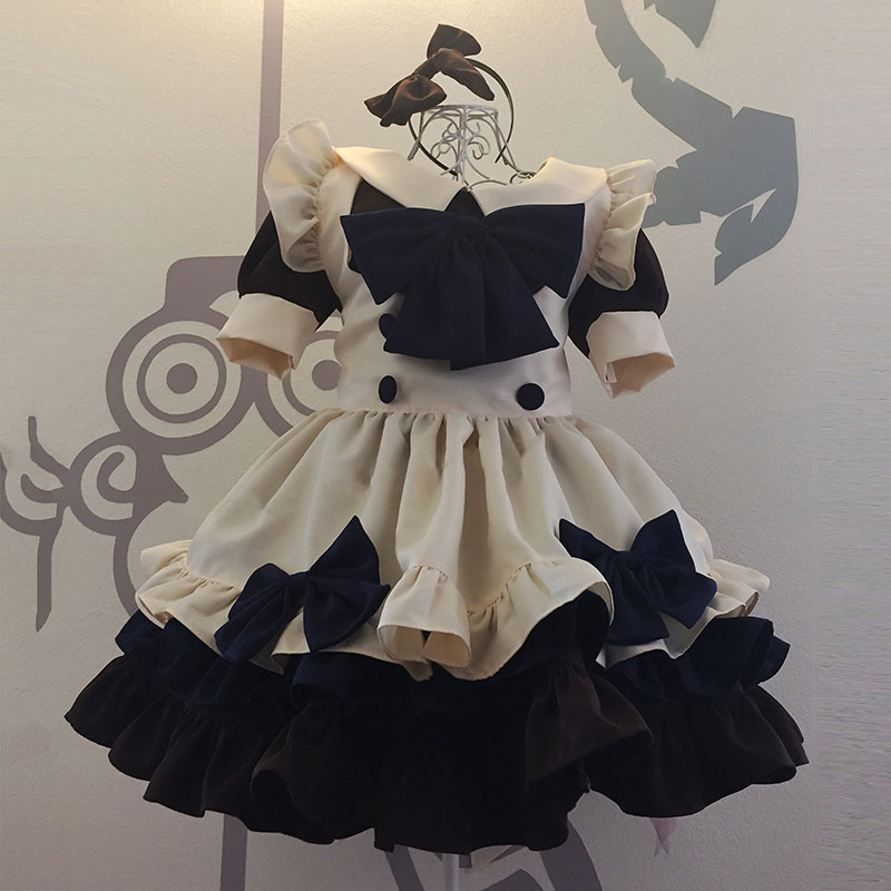 メイド服 コーヒー 荷葉フリル 4点セット スカート コスプレ衣装 Lolita