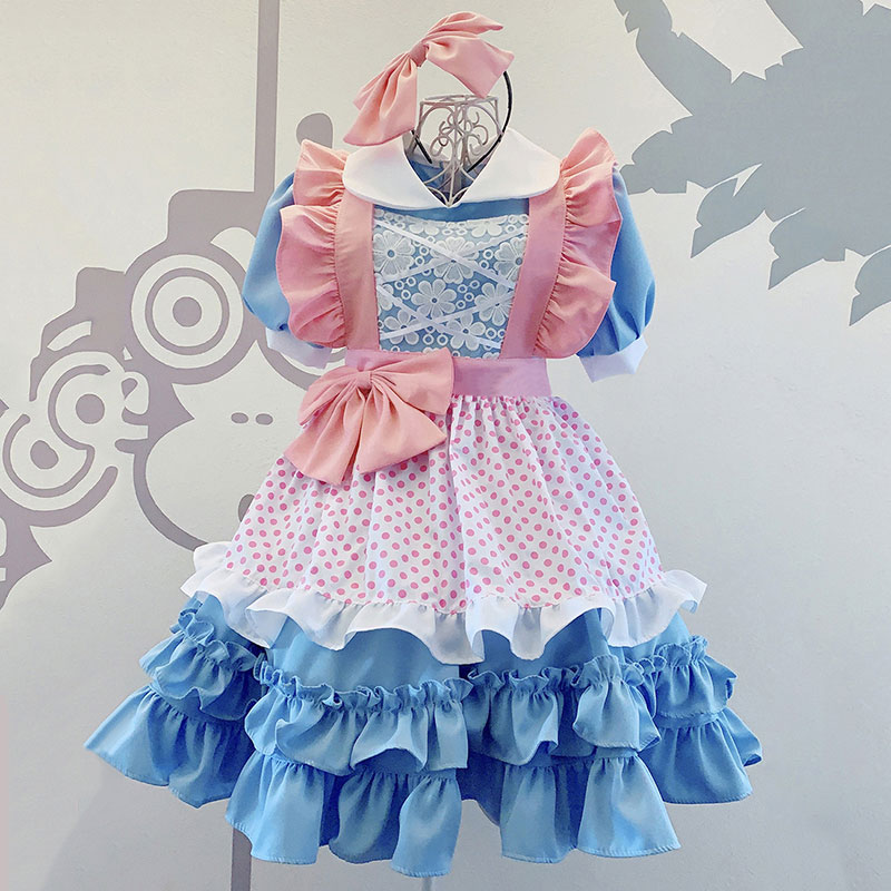 メイド服 可愛い【通販】メイド服ピンク＋水色 蝶結び メイド服 セット