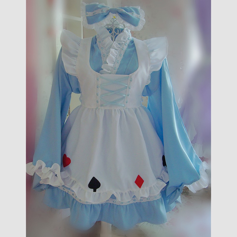 着物タイプのアリス風メイド服☆鮮やかな水色とエプロンのマークがキュート衣装