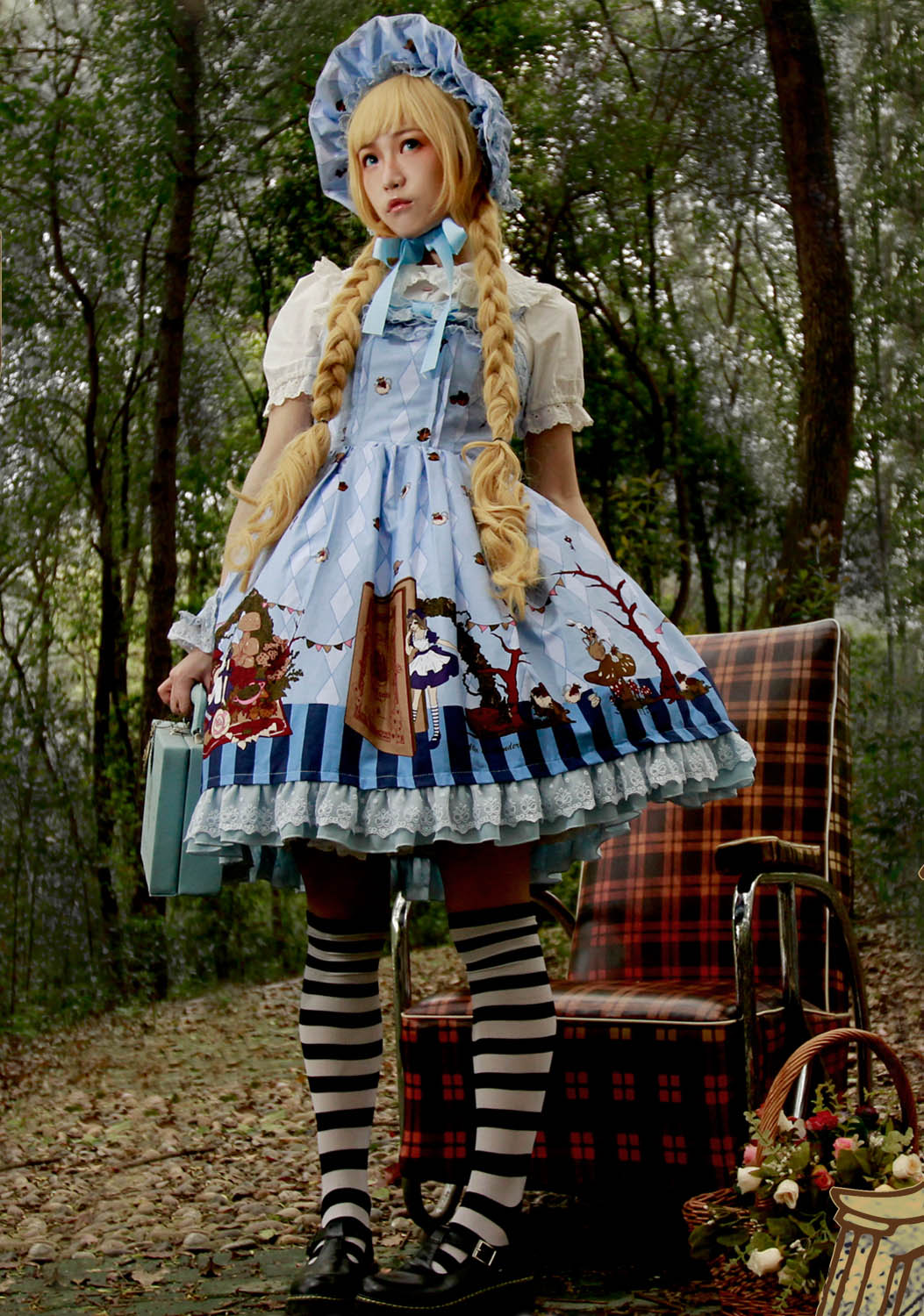 プリントドレス　可愛いアリス風ワンピース　Lolita　JSK　高品質　豪華