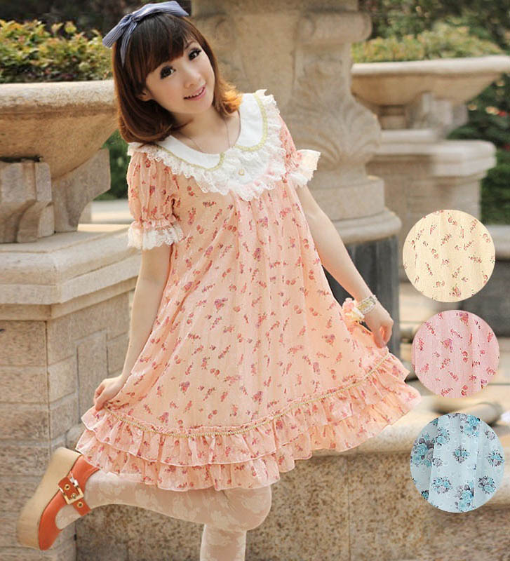 可愛いロリータドレス　シフォン半袖ワンピース　コスチューム　Lolita通販・販売 